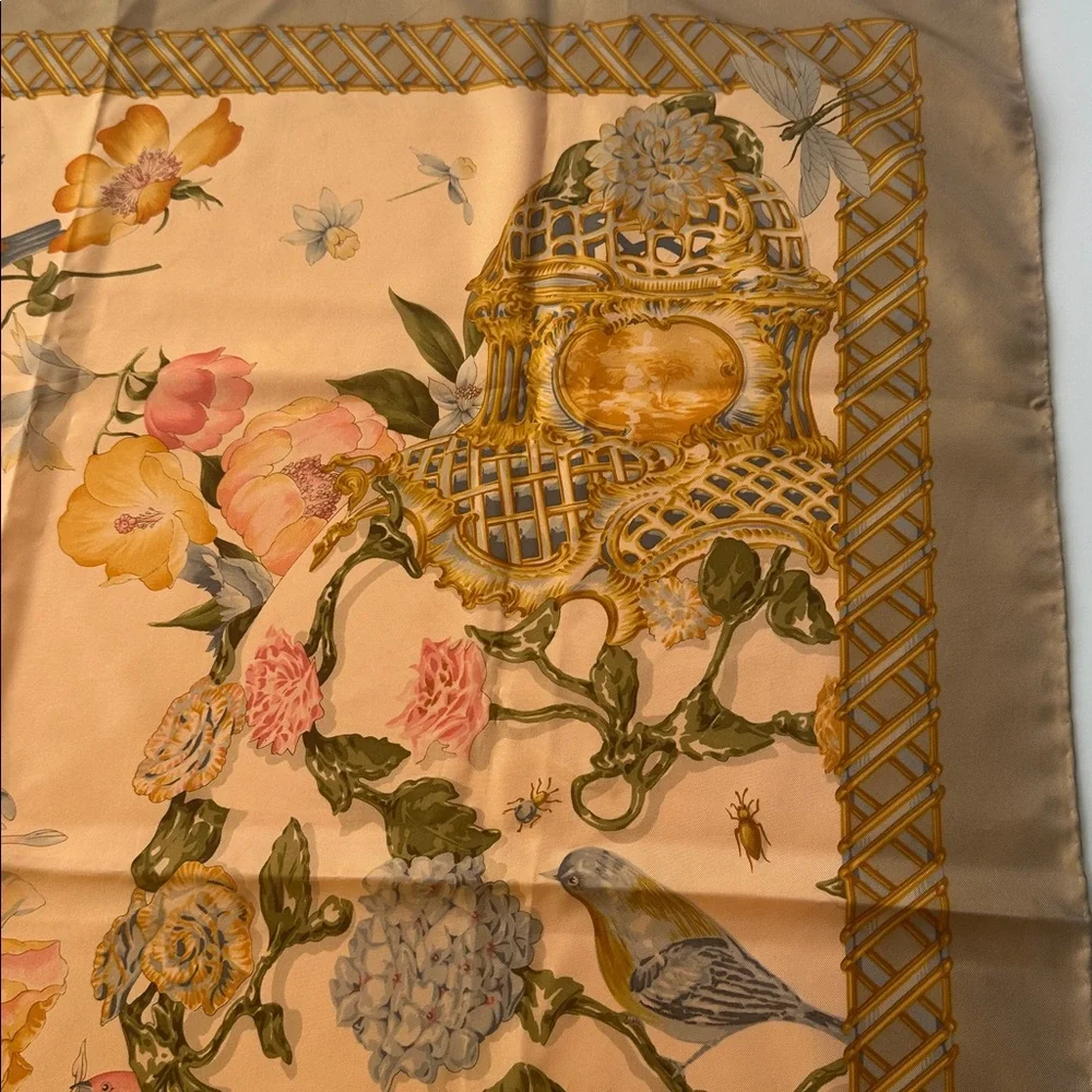 Valentino Pink and Gold Floral Silk Scarf